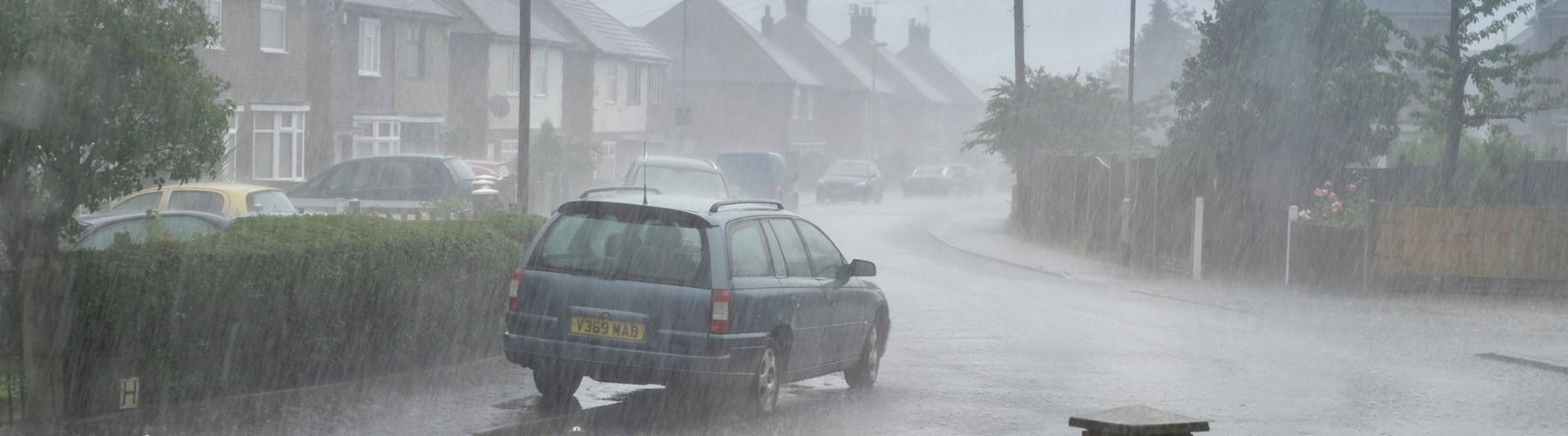 Car in a rainy road