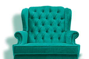 A blue armchair on white background 