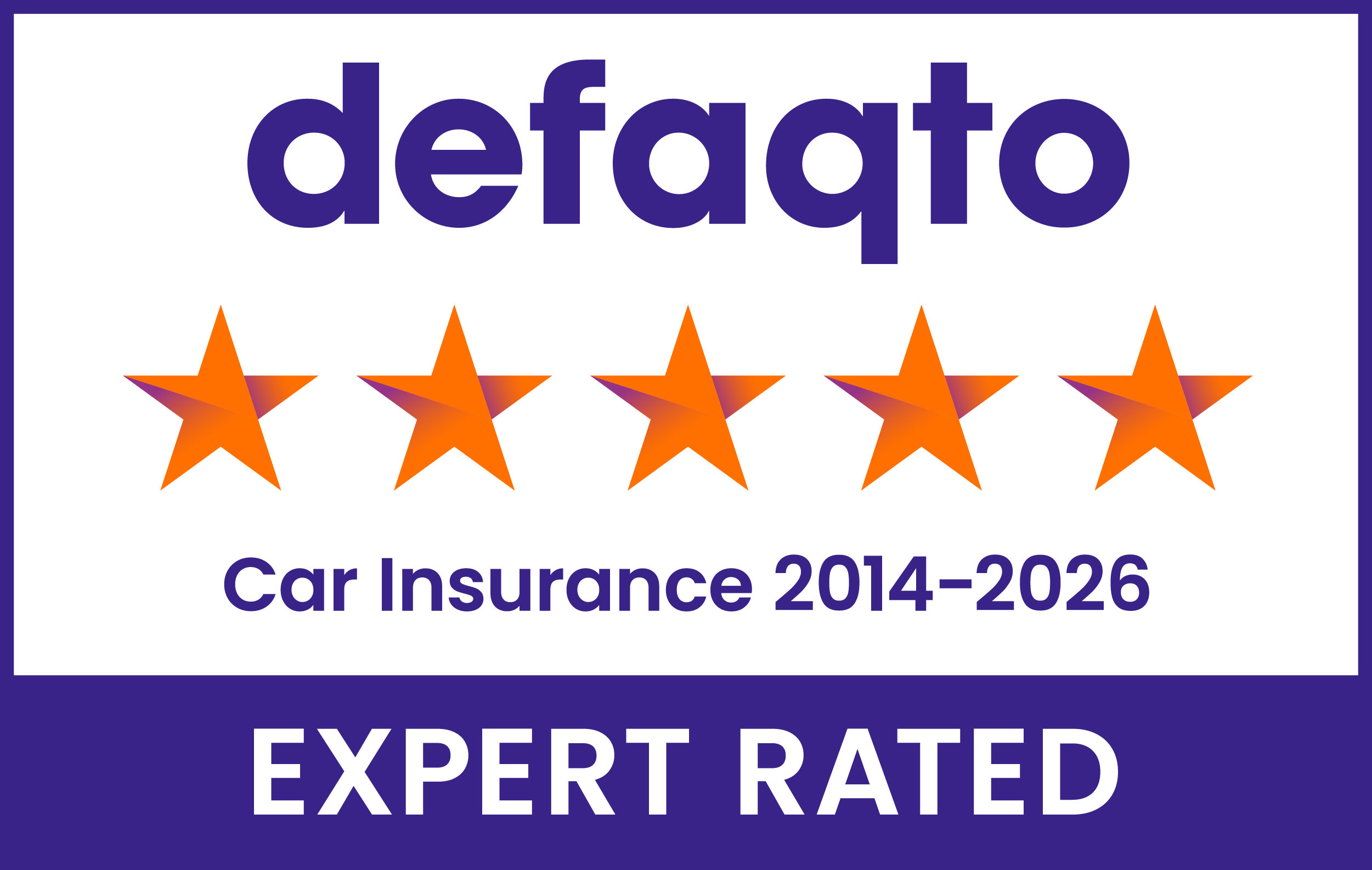 Defaqto 5 star rating 2014-2026 car insurance logo