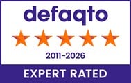 Defaqto logo - 2014-2025 - rated 5 stars
