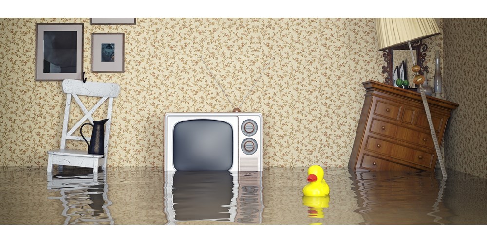 Home interior flooded in water