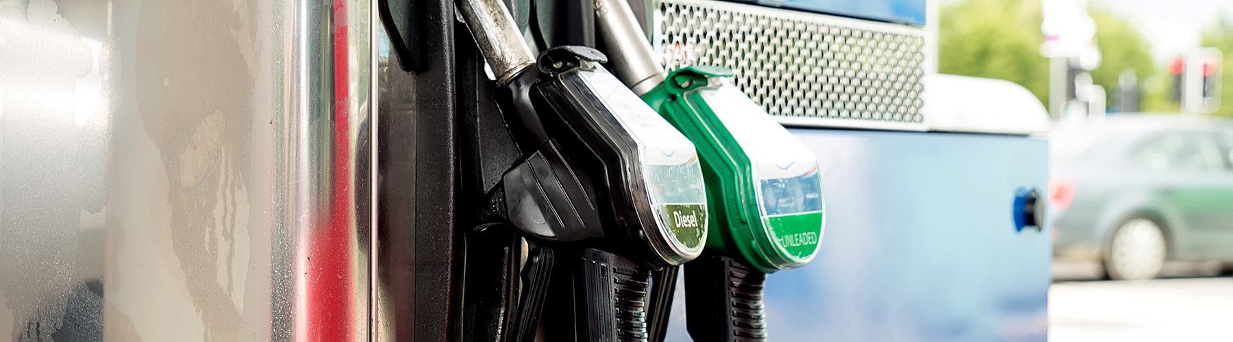 Petrol and diesel pumps at petrol station 