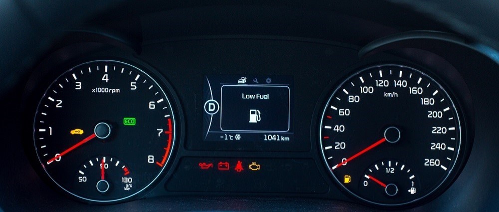 Car dashboard with warning lights