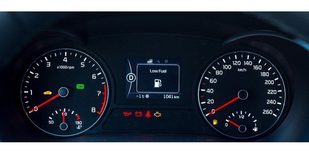 Car dashboard with warning lights