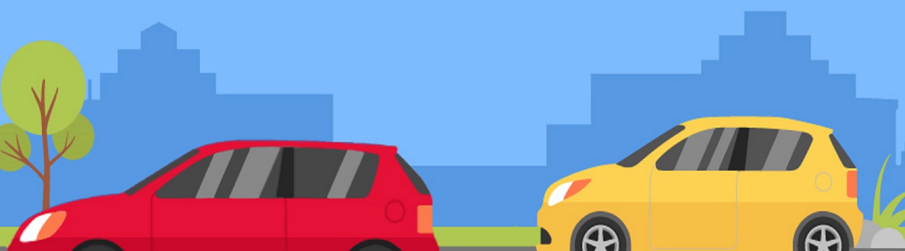 Illustration of red and yellow car on road