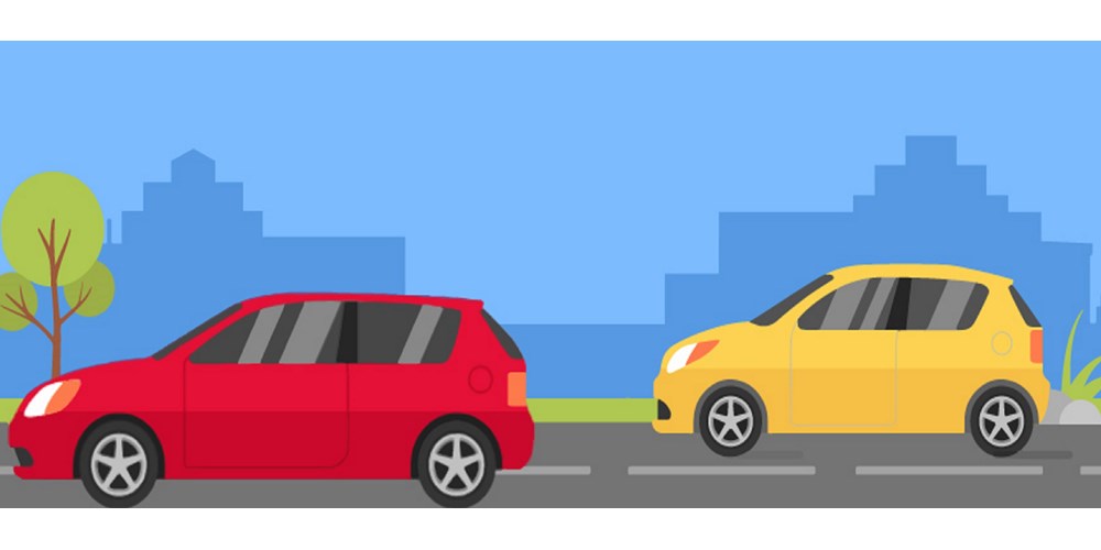 Illustration of red and yellow car on road