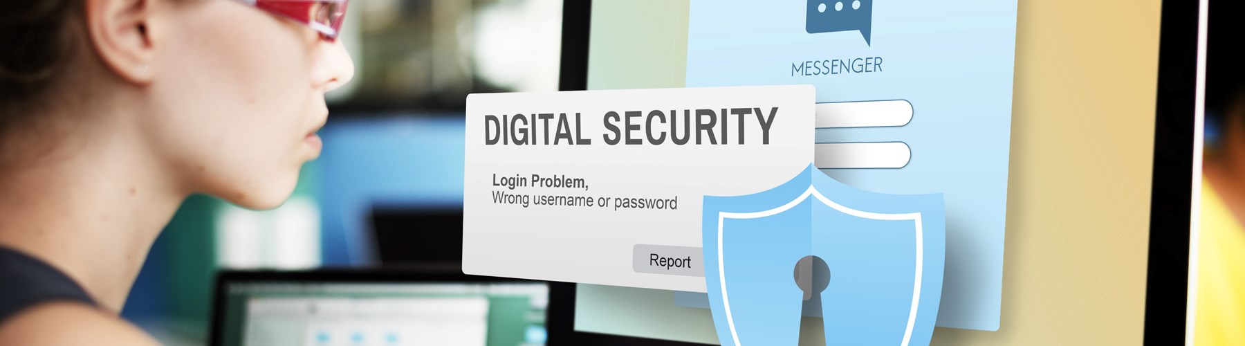 Woman searching digital security online 