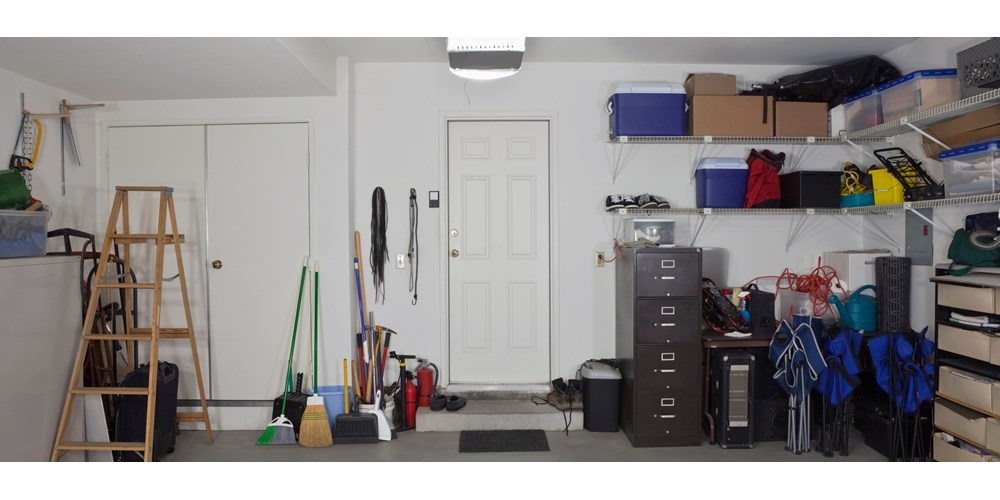 Garage interior filled with household items 