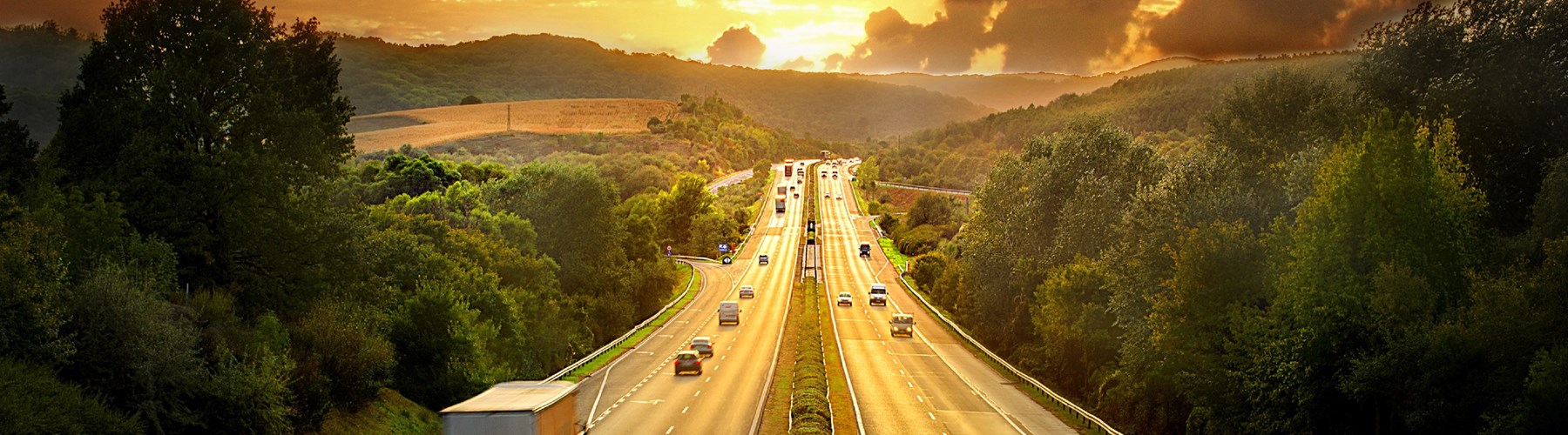 Motorway view at sunset
