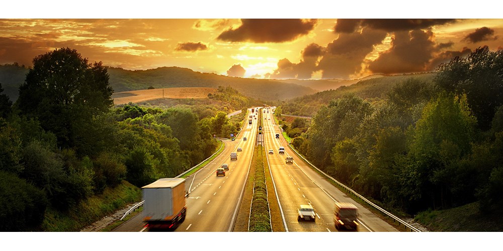 Motorway view at sunset