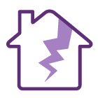 Purple house with crack icon